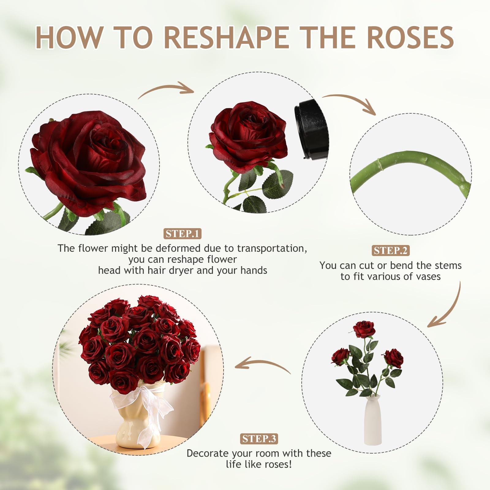 80 Pcs Burgundy Roses Artificial Flowers Bulk, Maroon Flowers Artificial Silk…