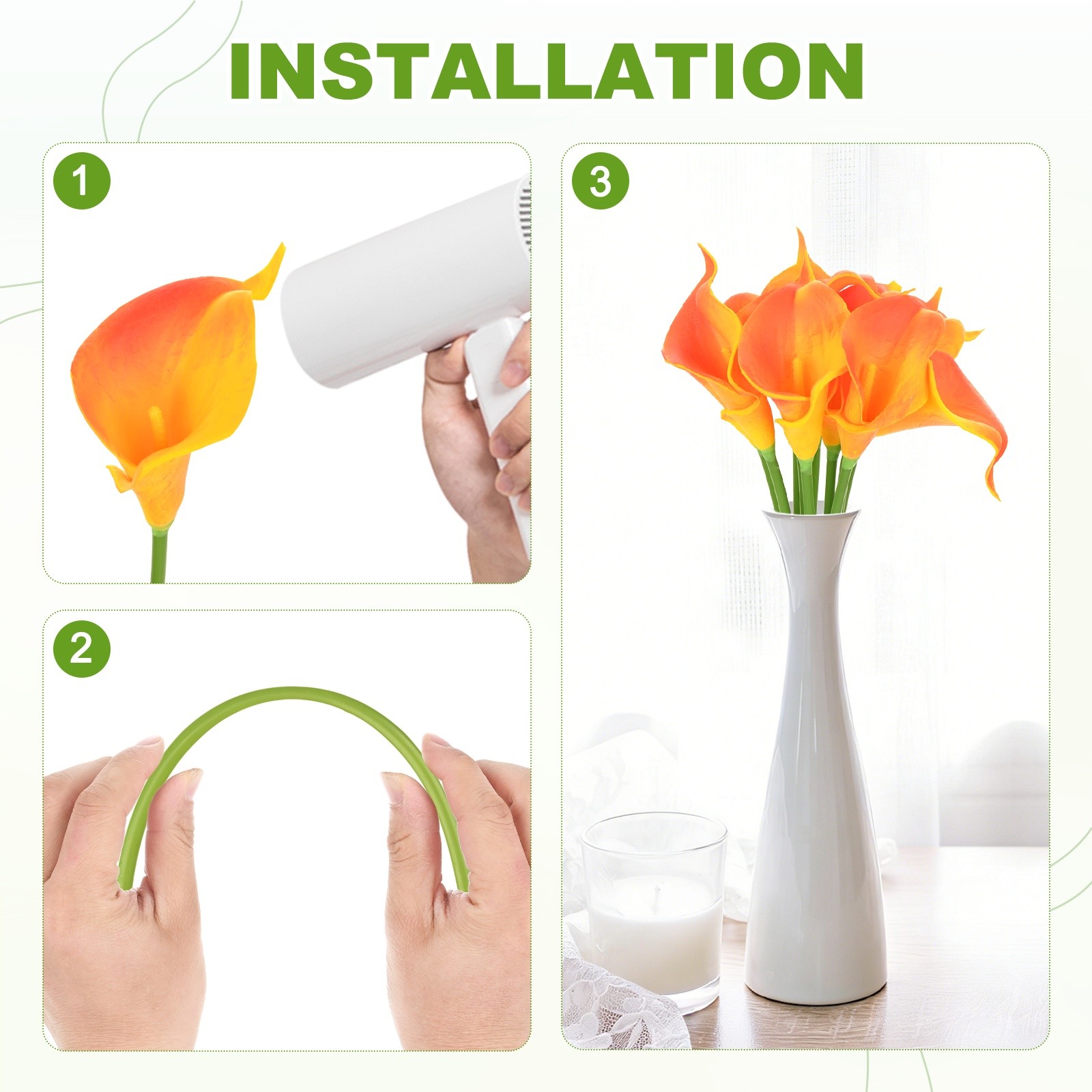 10-Pack Artificial Calla Lily Flowers 14 Inch for Home [Yellow Orange]