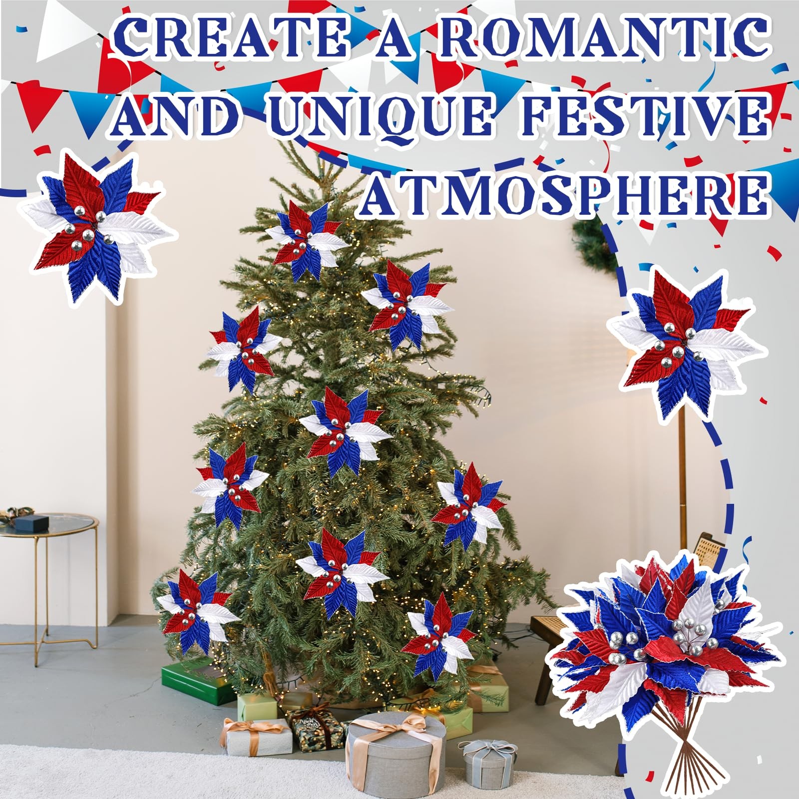 9 Pcs 4th of July Artificial Flowers Red White Blue Flowers Bouquets Patrioti…