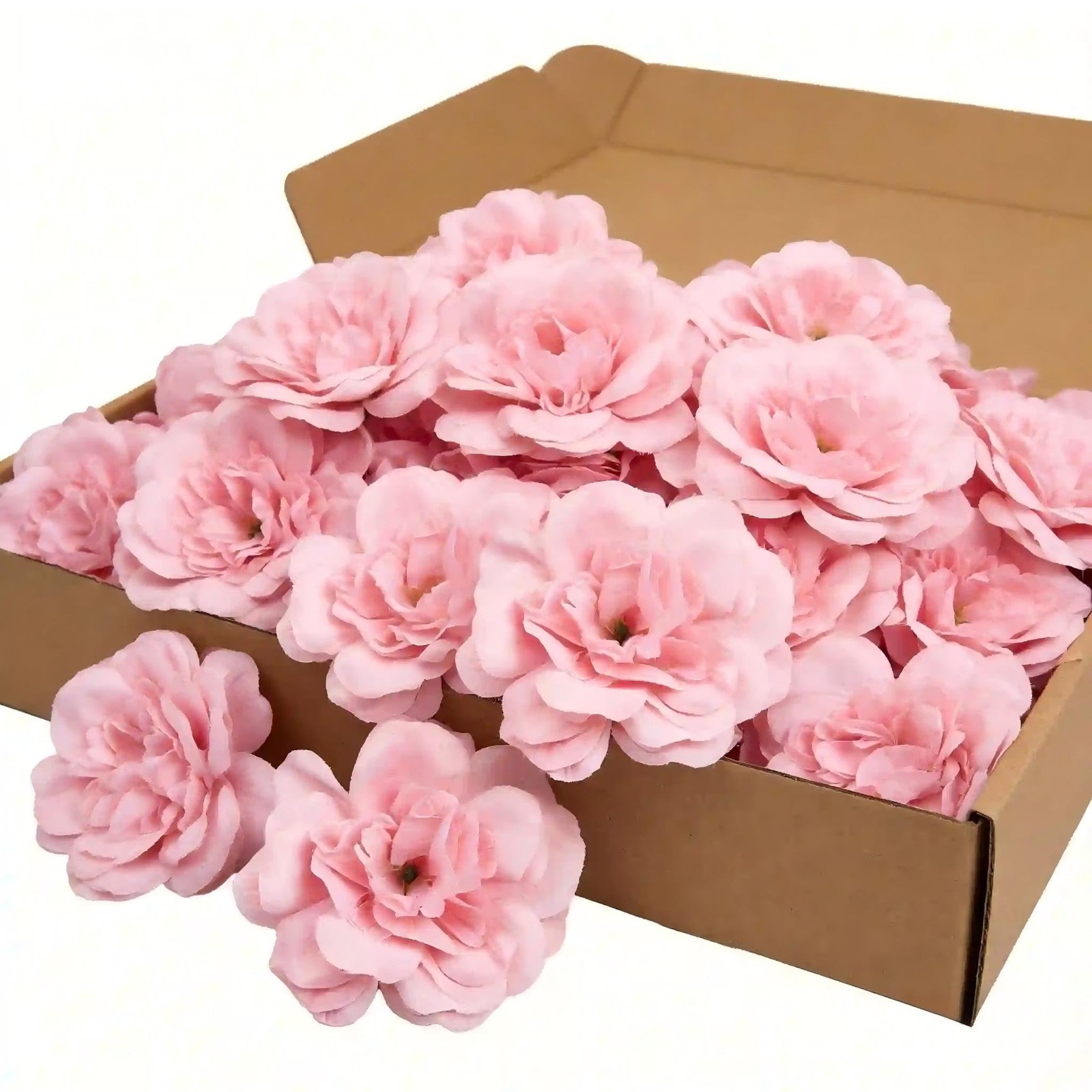 Artificial Silk Roses Flower Heads Wedding Decorations 50 Pcs Pink