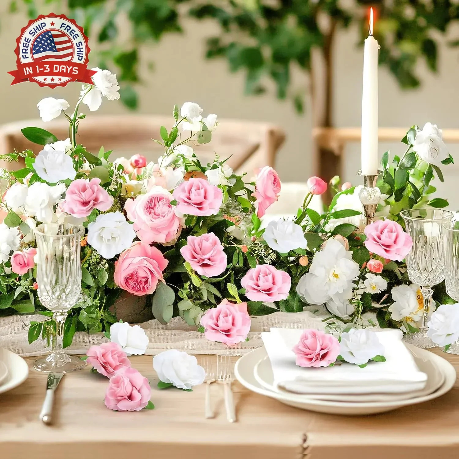 Yinsun 50pcs Mini Roses Artificial Flower Heads, 1.6″ Small Silk Fake Rose for D