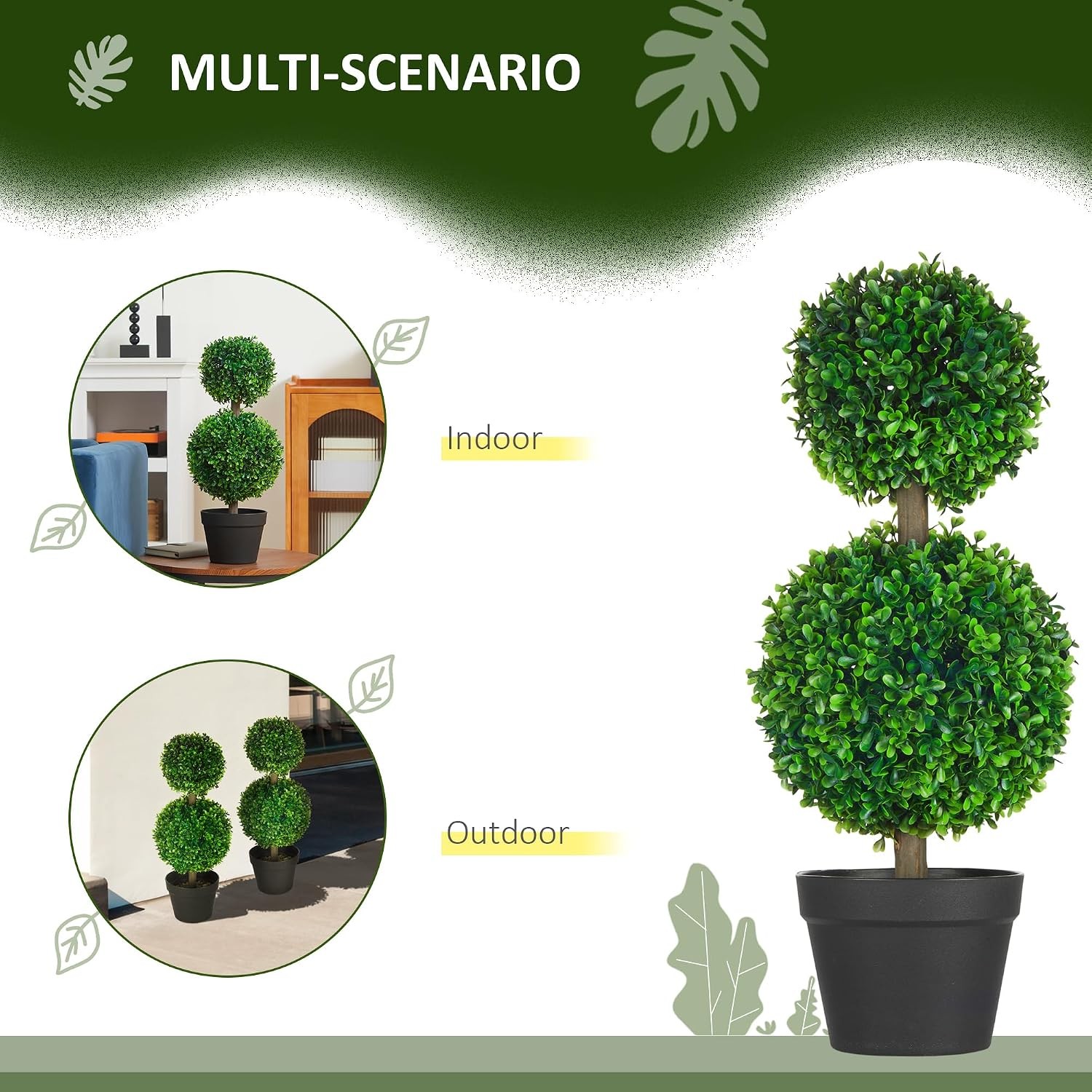 Set of 2 23.6″ Artificial Ball Boxwood Topiary Trees W/ Pot Indoor Outdoor Fake