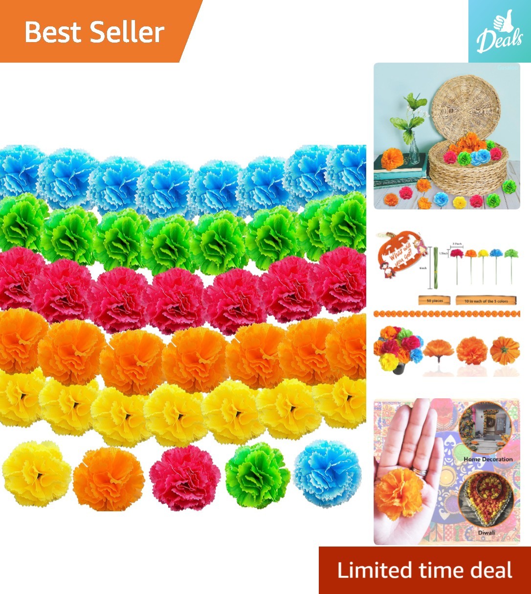 50 pcs Mixed Color Marigold Heads – Ideal for Celebratory & Crafting Events
