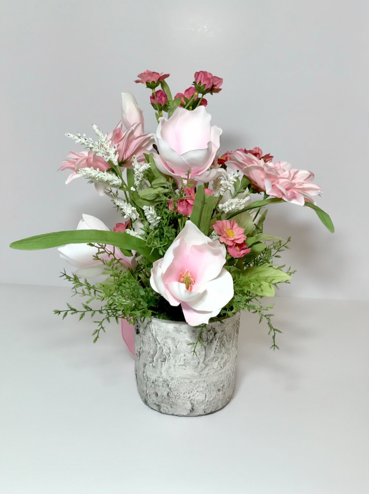 PINK WHITE SPRING SUMMER FLOWERS ARRANGEMENT VASE FLORAL CENTERPIECE GIFT NEW