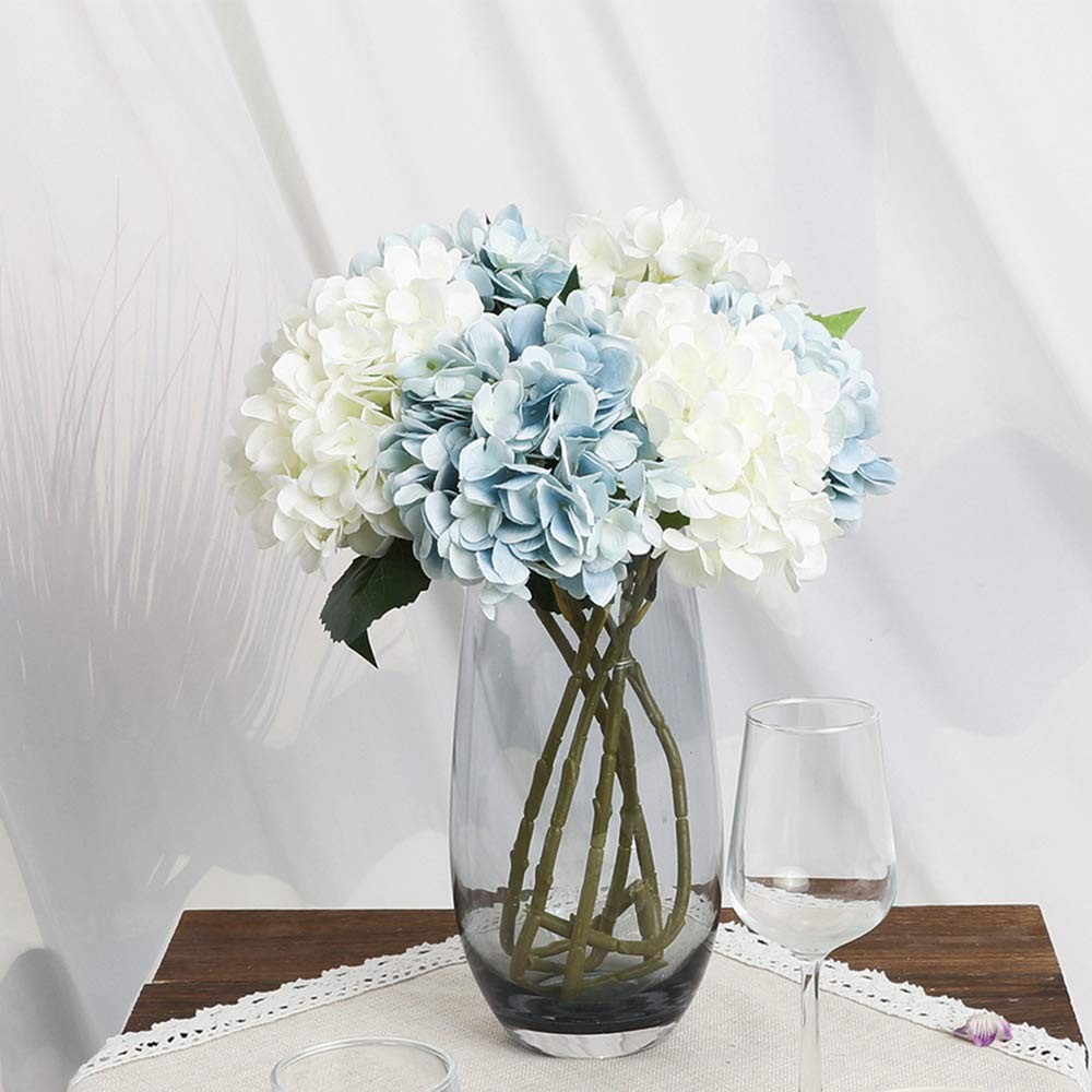 6pcs White Hydrangea Artificial Flowers – Faux Hydrangea Flowers, Fake Silk F…