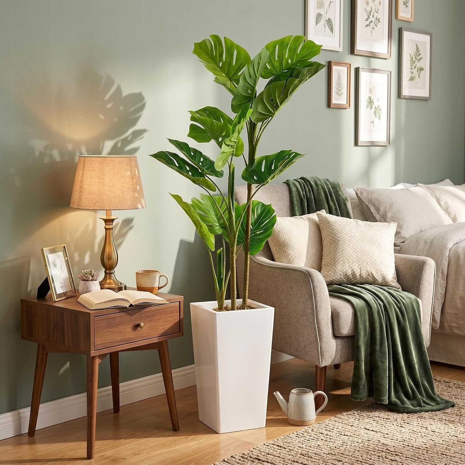 4.5FT Artificial Monstera Plant Faux Tropical Palm Tree Tall Planter Decor Tree