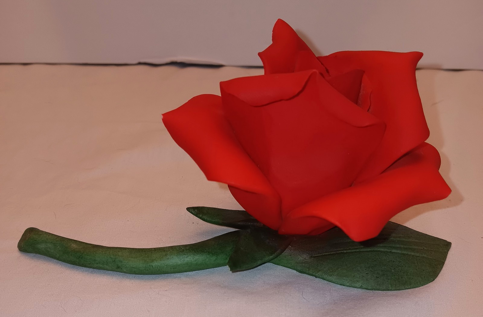Vtg Capodimonte Red Rose on Stem Romantic Decor Made in Italy