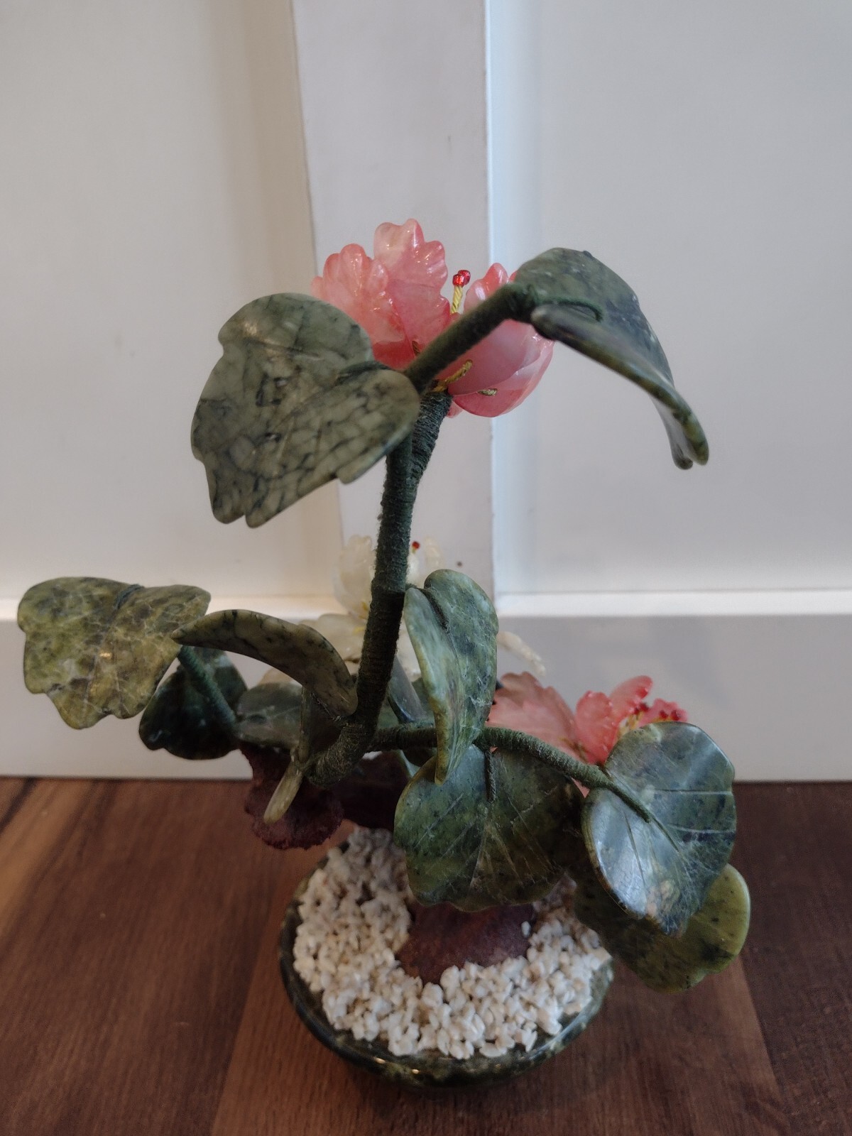 Vintage Bonsai Blossom Flower Tree Jade Agate Quartz Stone Glass Gorgeous 10″