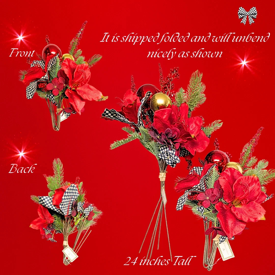 Mackenzie Childs Amaryllis large 6 stem Bouquet courtly flowers 24″ NEW w/ tags