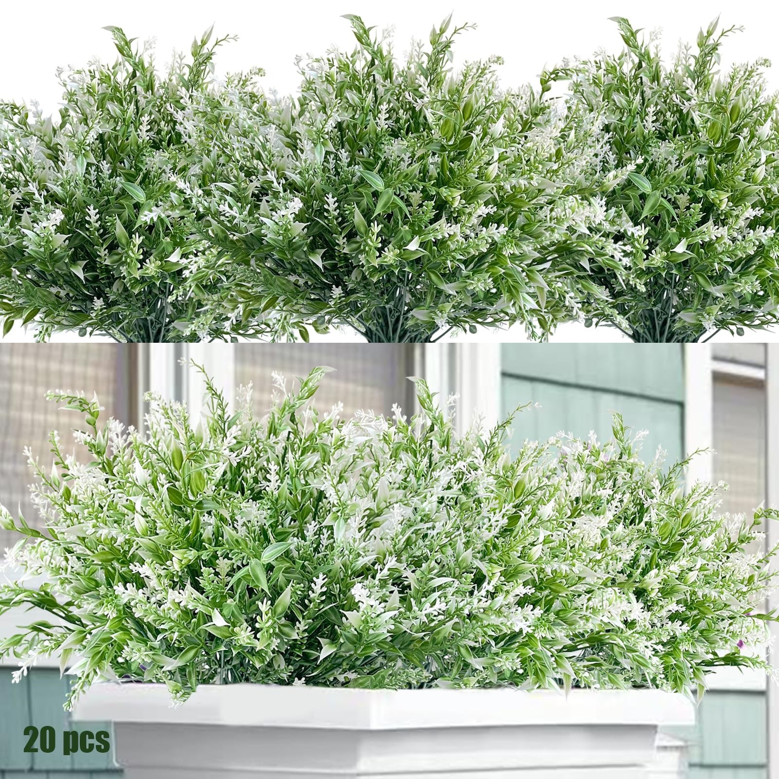 Artificial Plants Lavender 20 Bundles Outdoor UV Resistant Greenery Fake Shru…