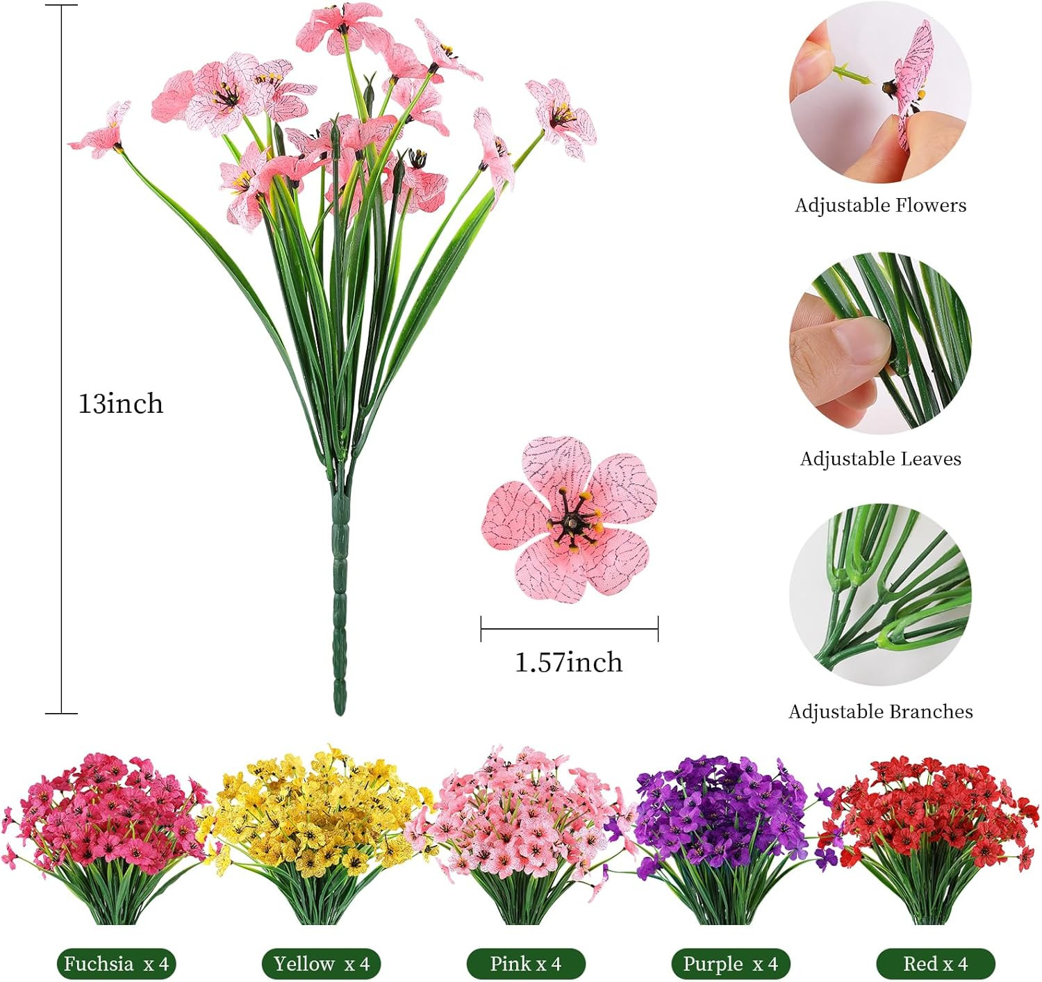 20 Bundles Artificial Flowers for Outdoors, UV Resistant Fake Flowers No Fade, F