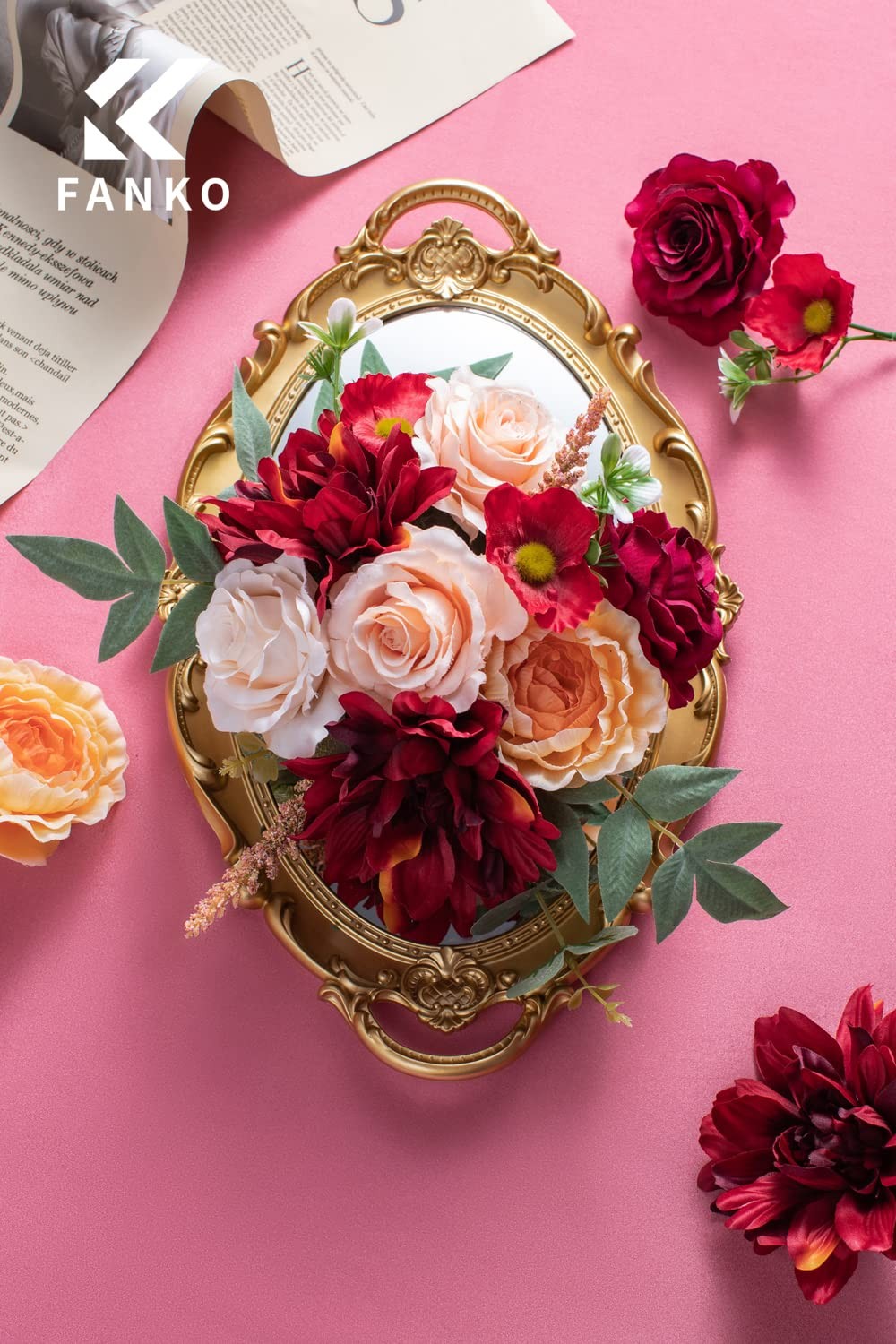 Rose Artificial Flowers Combo Fake Silk Rose Greenery Bouquet Decor Bag