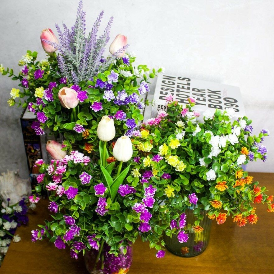 Artificial Flowers Fake Outdoor UV Resistant Boxwood Plants Shrubs Decor 4 Pack