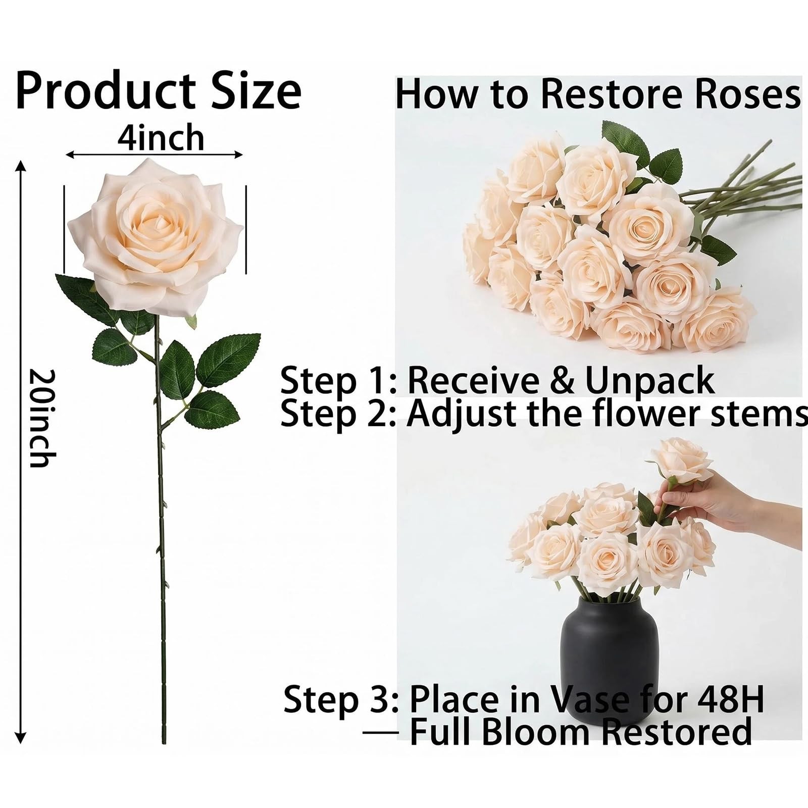 Champagne Roses Artificial Giant Flowers,50PCS 4 Inch Large Fake Roses Bulk