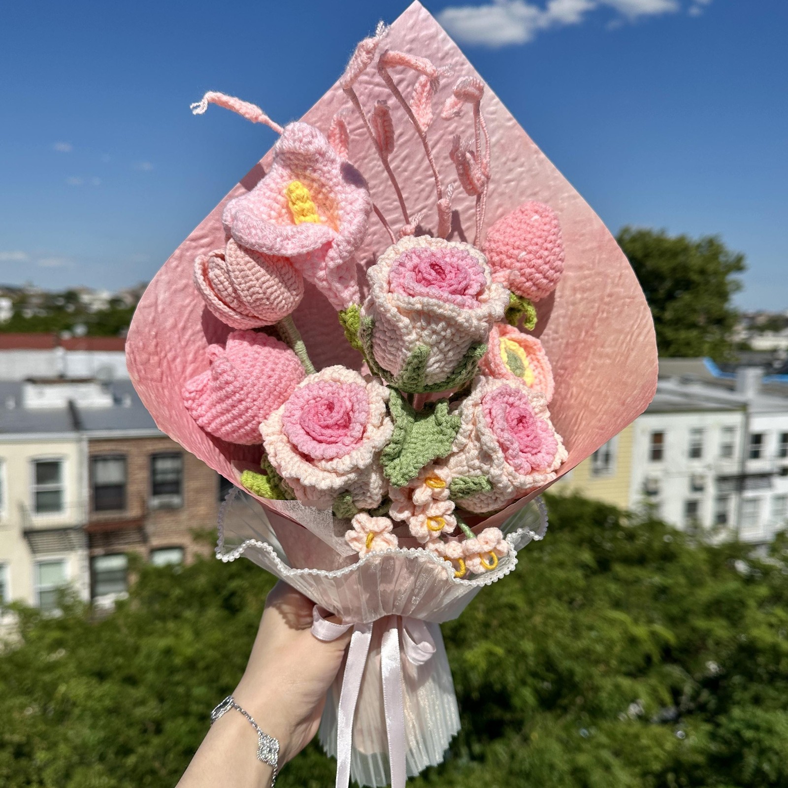 Crochet Rose Bouquet Handmade Forever Flowers Anniversary Gift for Her