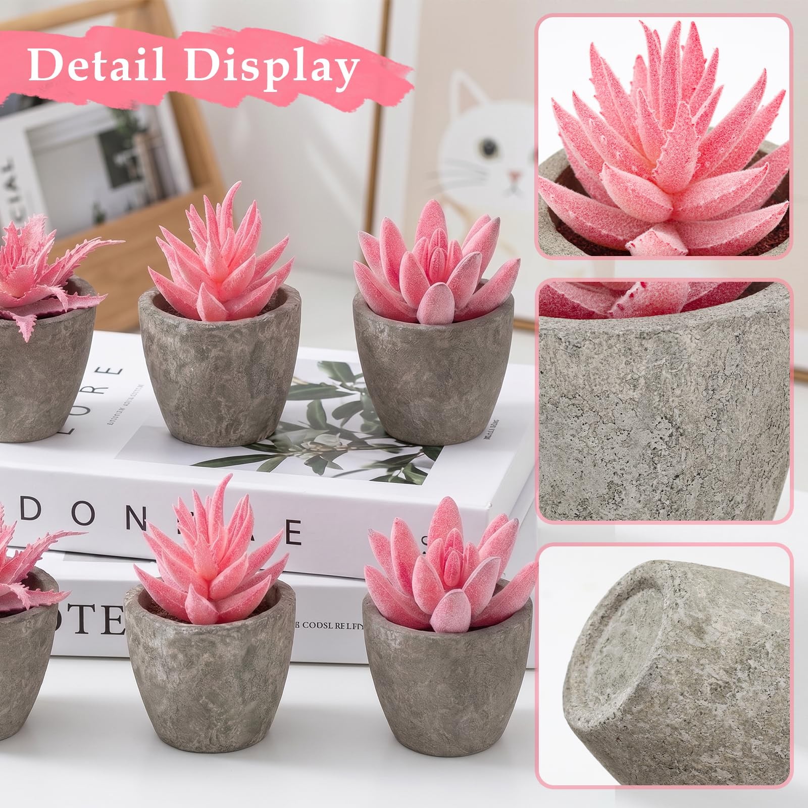 6 Pack Pink Succulents Plants Artificial in Pots, Fake Mini Planted Succulent…