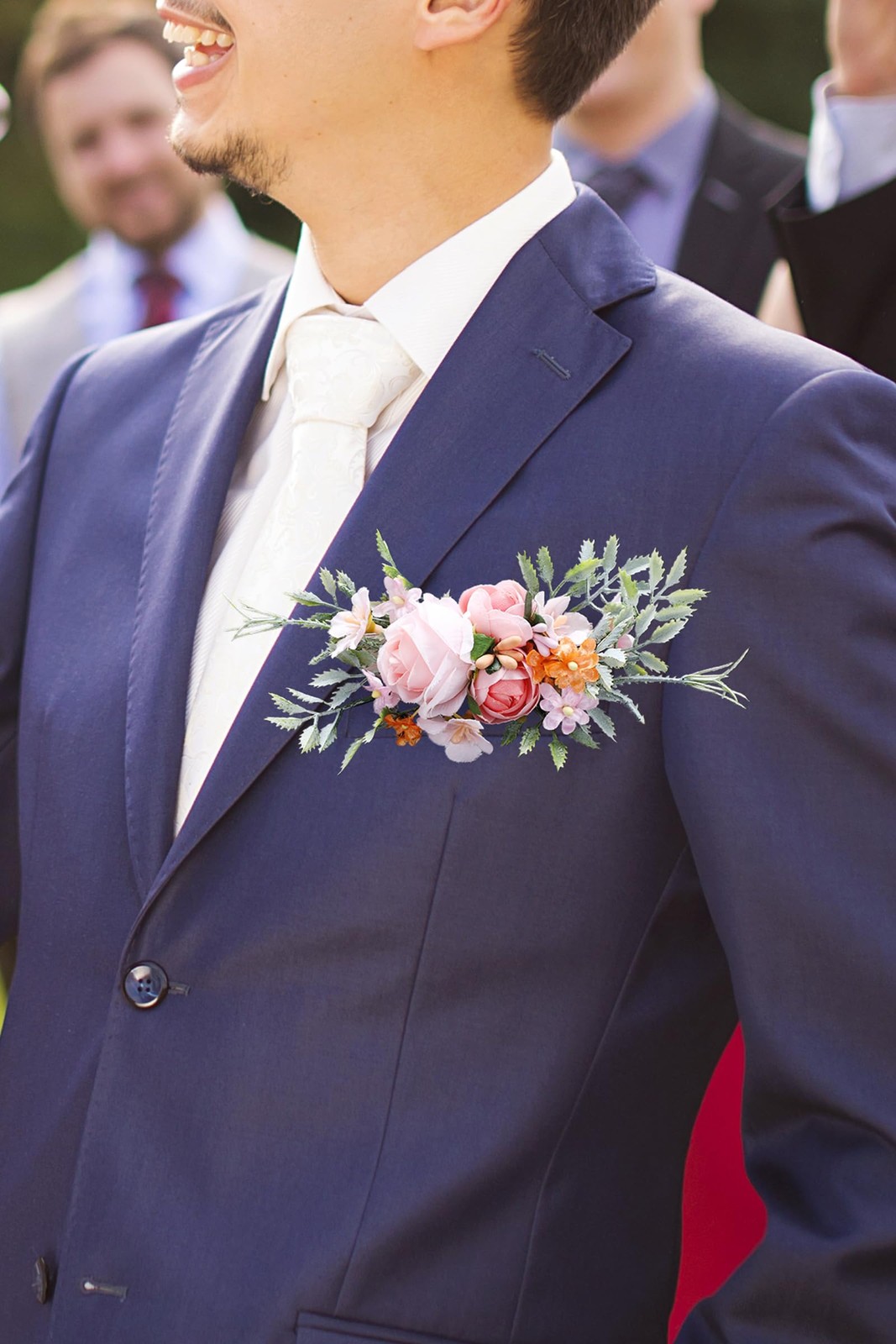 Pink Pocket Boutonniere Men Wedding Rustic Corsage Groom Prom Suit Accessory