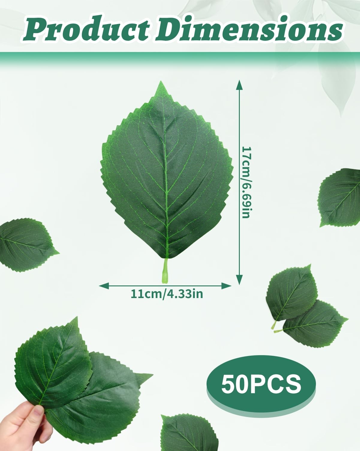 50 Pcs Artificial Large Green Leaves Large Silk Fabric Greenery Fake Leaves B…