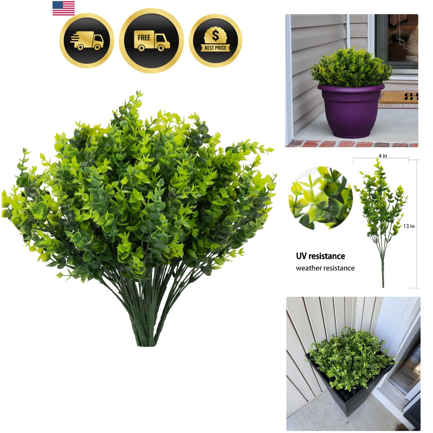 8 Bundles UV Resistant & Non-Fading Artificial Boxwood Shrubs – Fake Greenery…