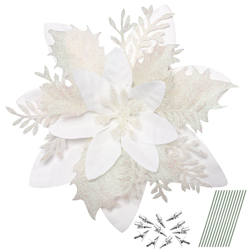 Poinsettia Flowers Christmas Decorations Glitter Tree Artificial Bouquet