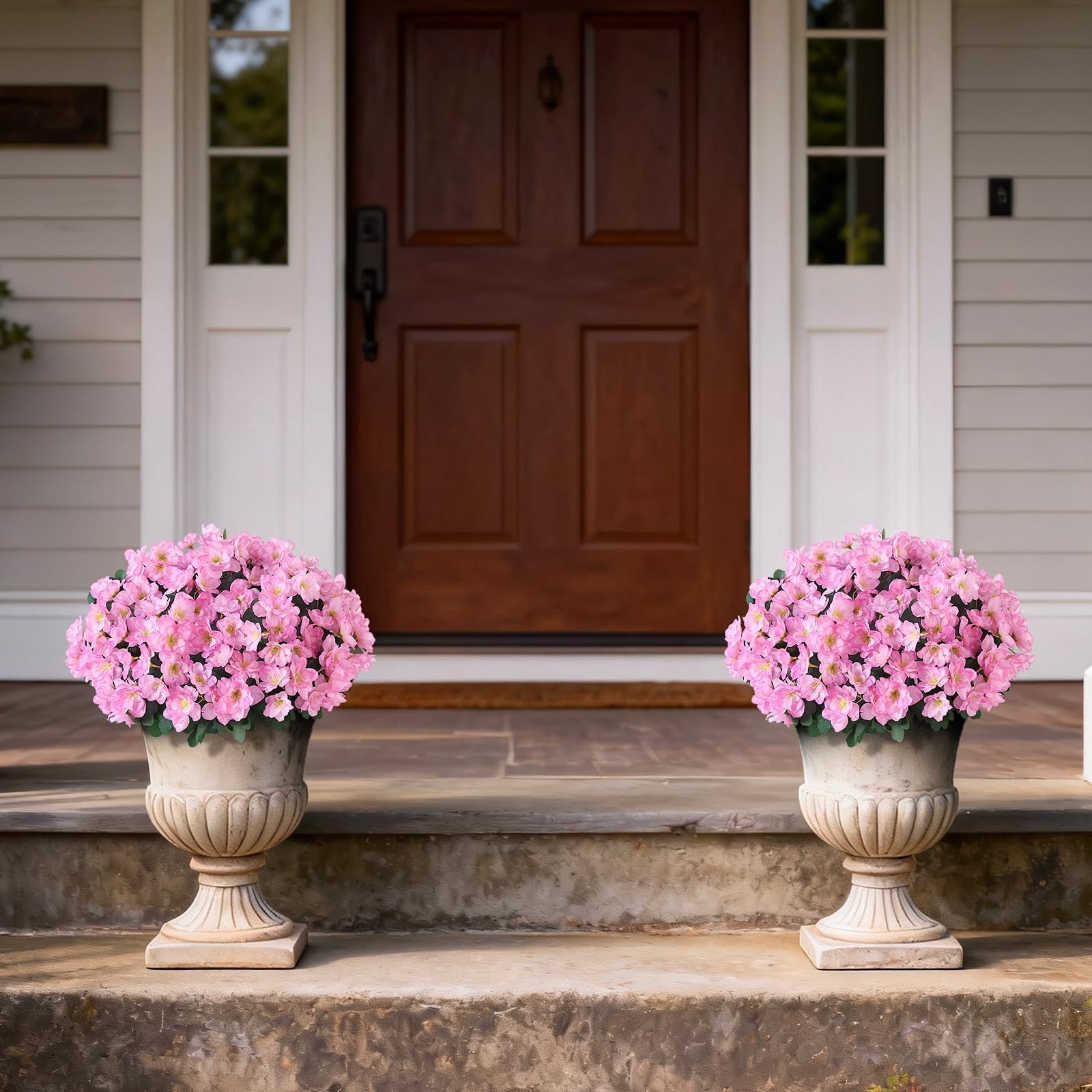 Set of 2 Artificial Azalea Flower Topiary Trees – Fake Silk Flower Potted Pla…