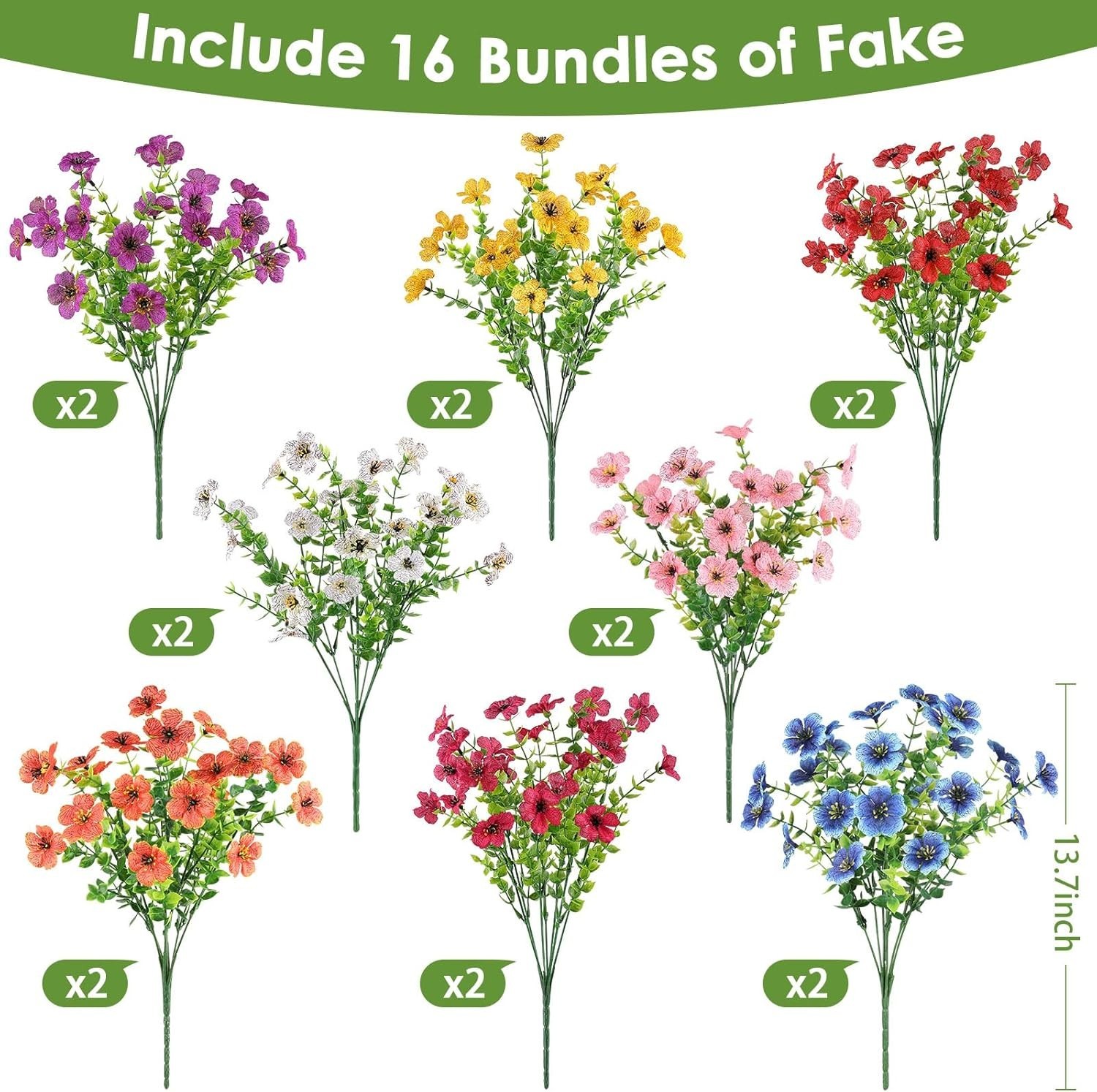 16 Bundles Artificial Flowers for Outdoors, Realistic Fake Silk Flowers for O…