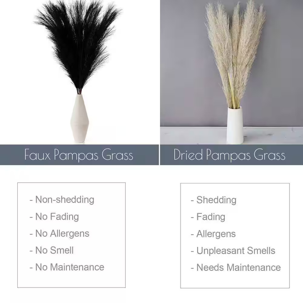 Black Color Family Artificial Plant 43 In. Tall Pampas Grass Feathers Set for Ho