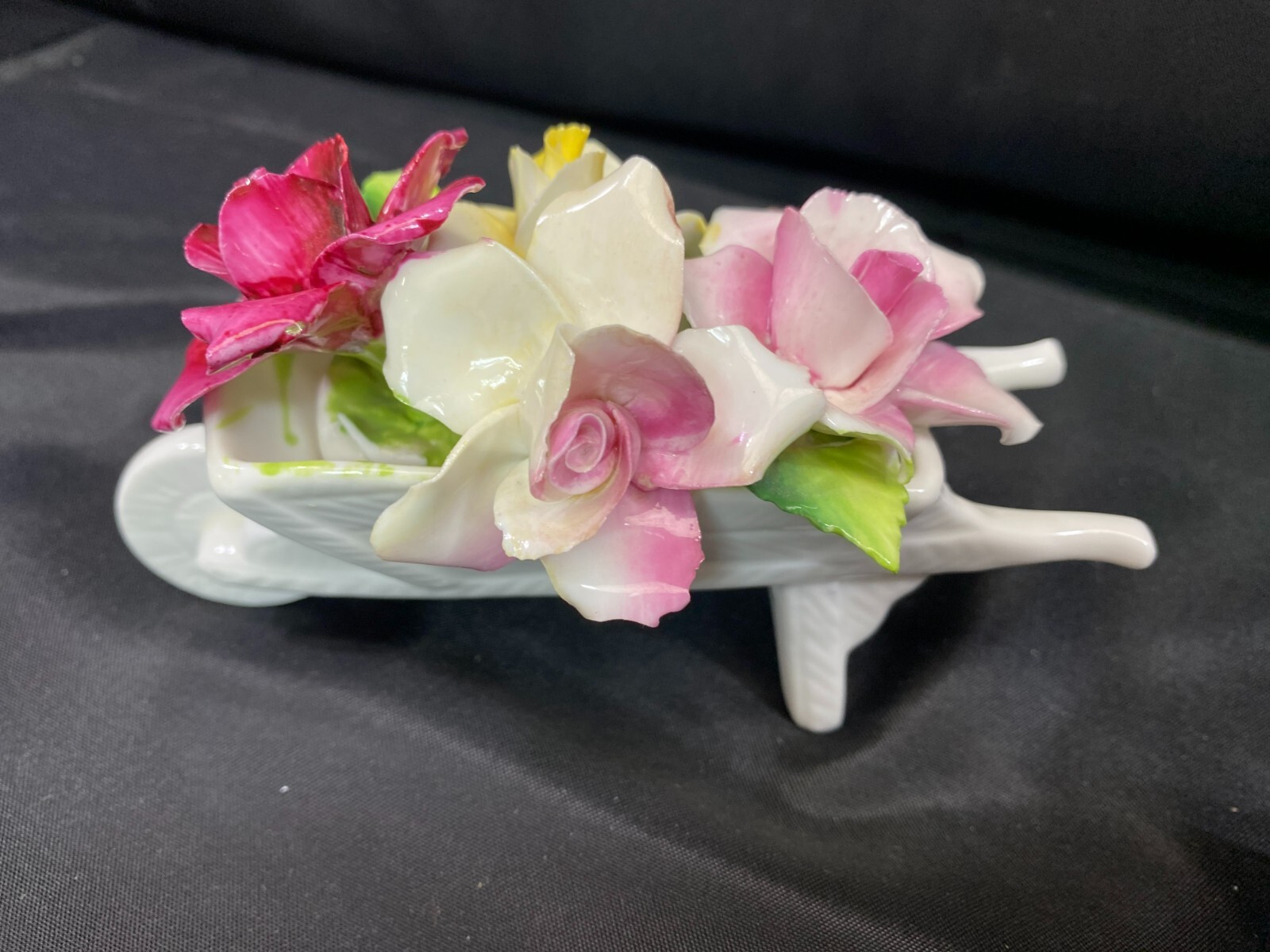 Staffordshire “WHEELBARROW BOUQUET ROSES” England Bone China 3″ x 5 1/2″ Wide