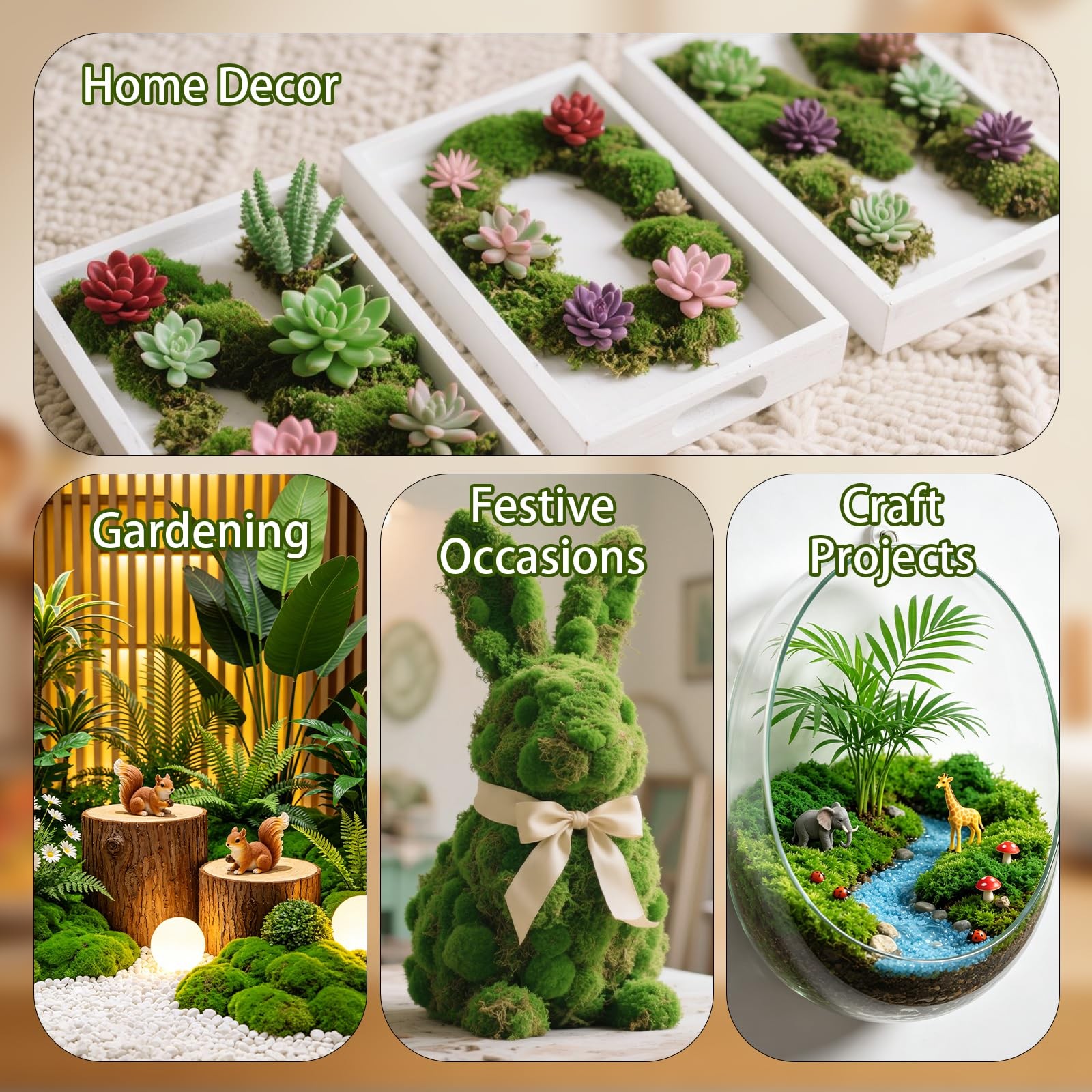 3.5 Oz Green Fake Moss for Decorating, Realistic Artificial Moss for Crafts