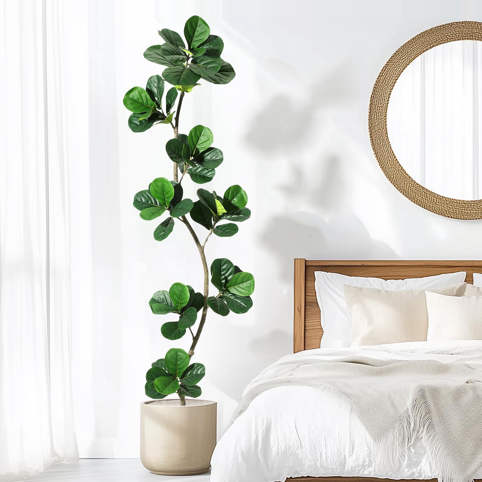 5/6/7FT Artificial Fiddle Leaf Fig Tree in Black Pot ,Tall Fake Plant Home Decor