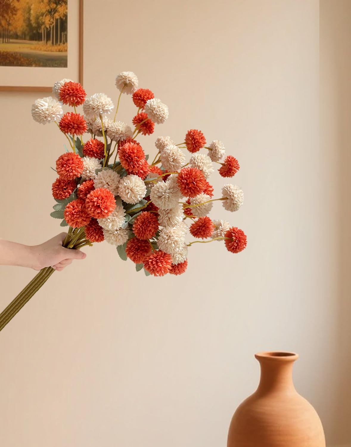 Artificial Flowers Faux Mums 6pcs, Long Stem Faux Flowers for Vase, Artificia…
