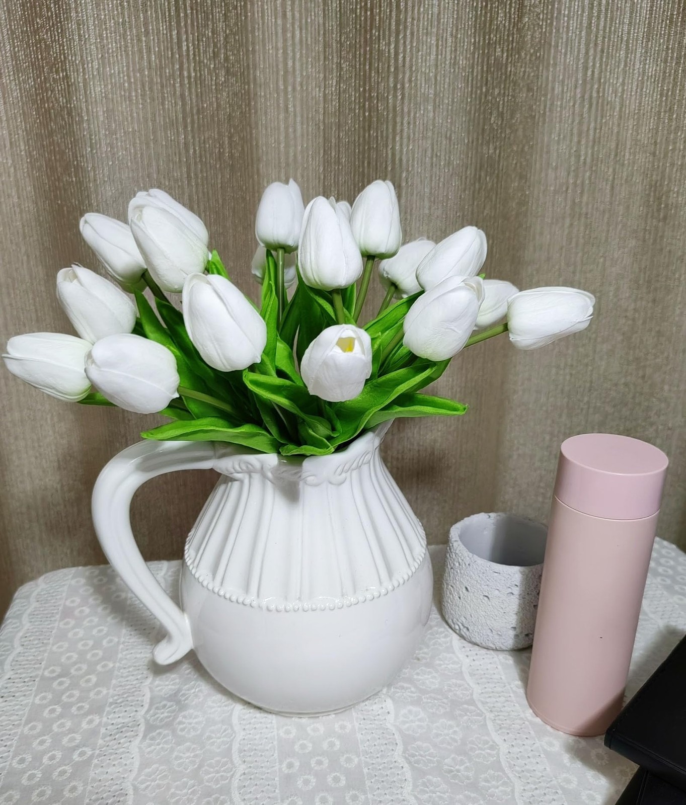 10 Heads White Artificial Tulips, Mini Real Touch, Fake, Home Decor, Wedding