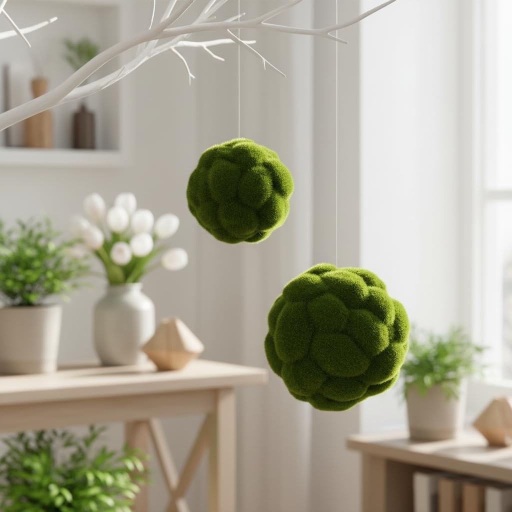 2 PCS Simulation Moss Ball Decorative 10cm 12cm Spheres Faux Grass