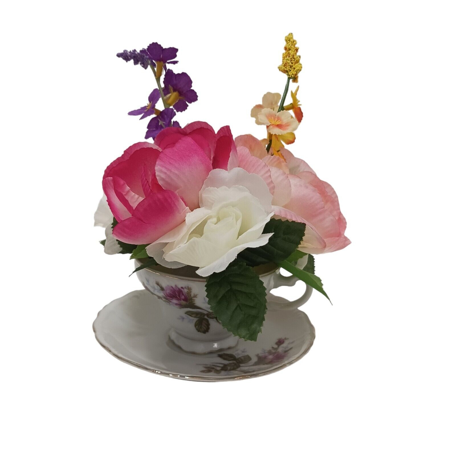 Silk Floral Arrangement POP-IN for your Tea Cup Party Birthday Bridal Home Decor
