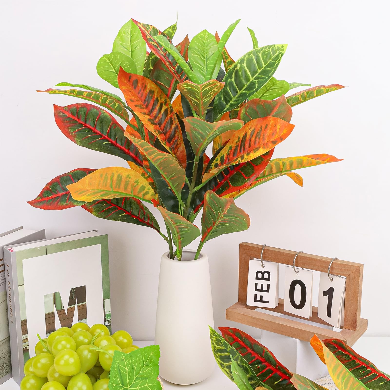 4 Pack Artificial Croton Plant Stem 29 Inch Realistic Faux Greenery Branch Lo…