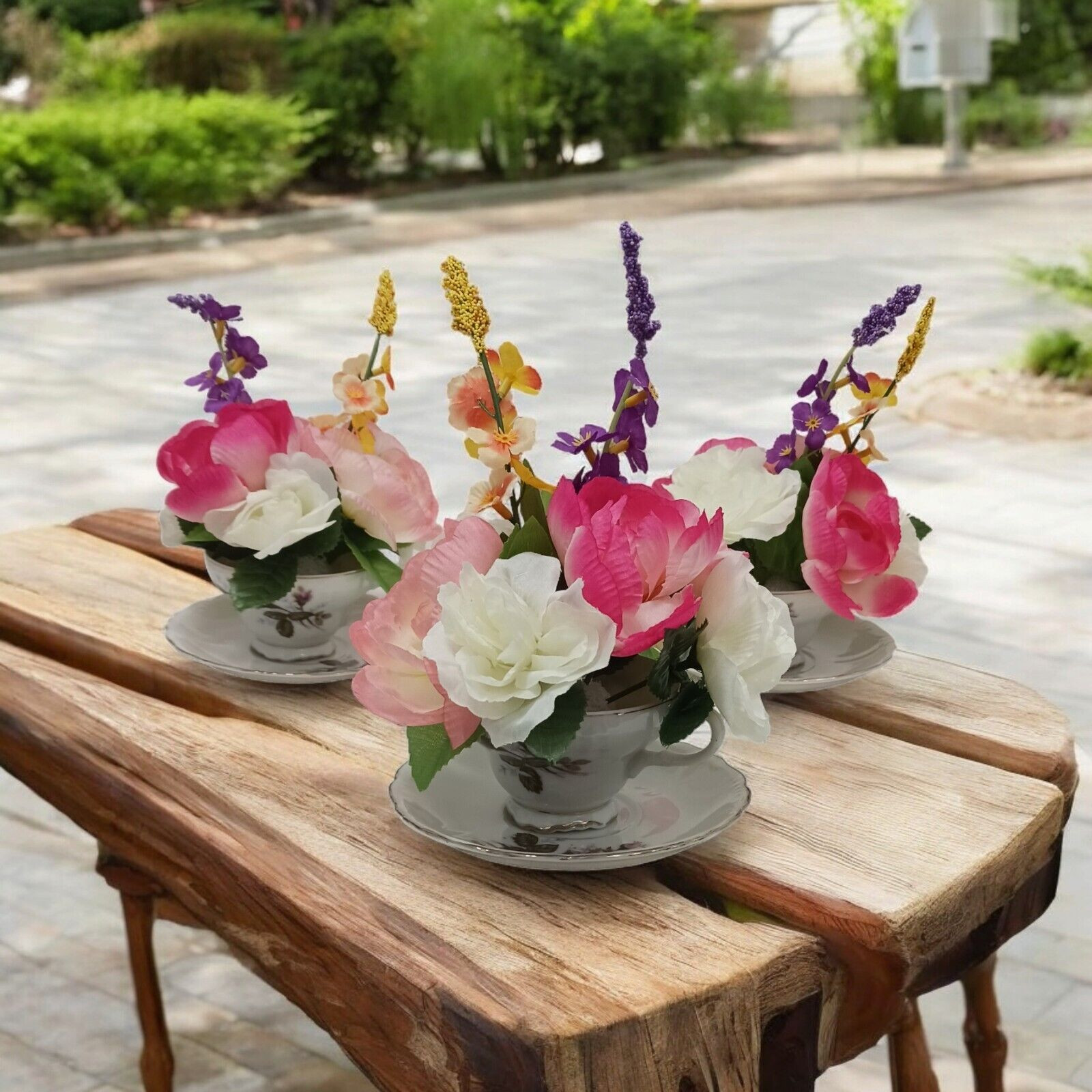 Silk Floral Arrangement POP-IN for your Tea Cup Party Birthday Bridal Home Decor