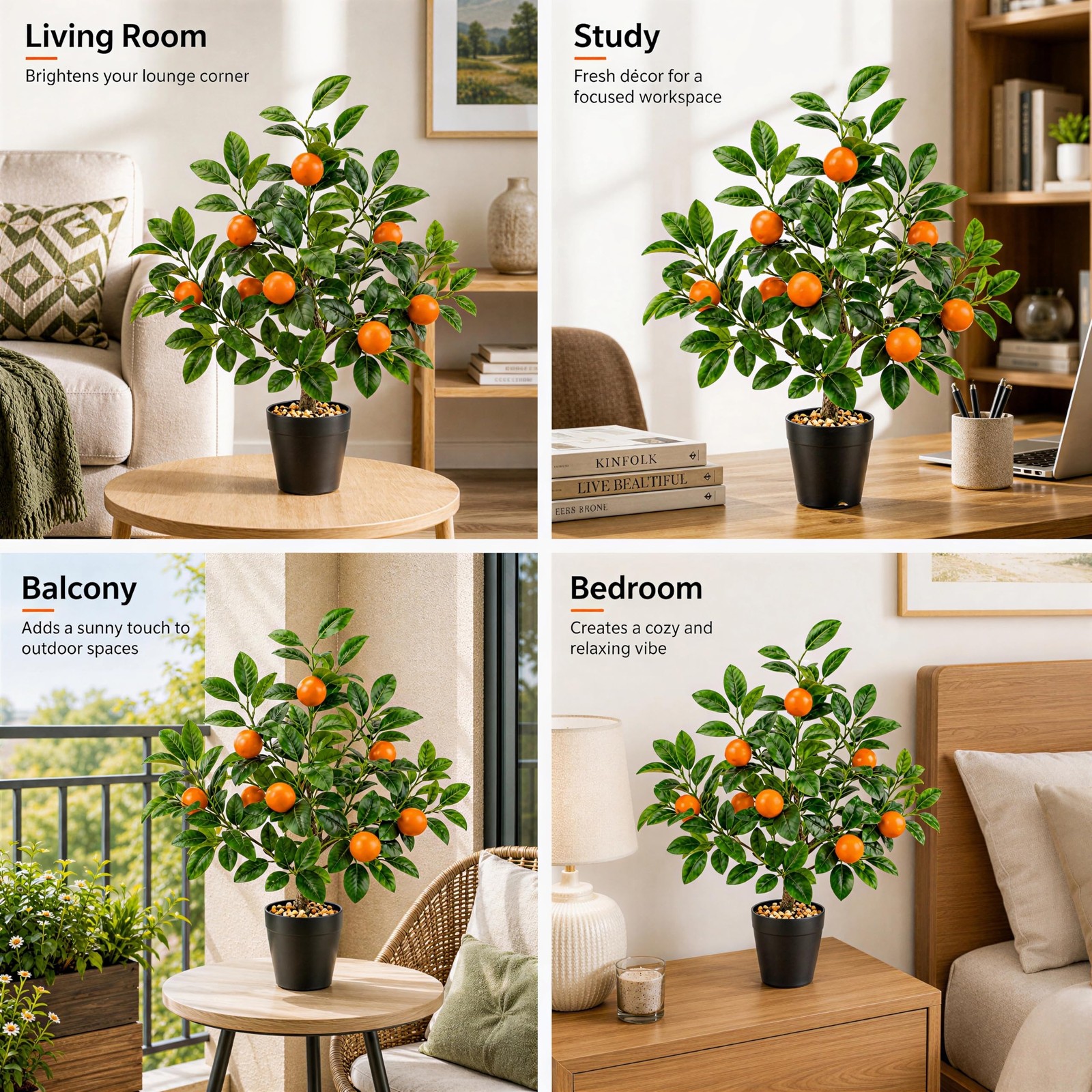 20″ Artificial Orange Tree Fake House Green Plant Fruits Decoration with Plas…