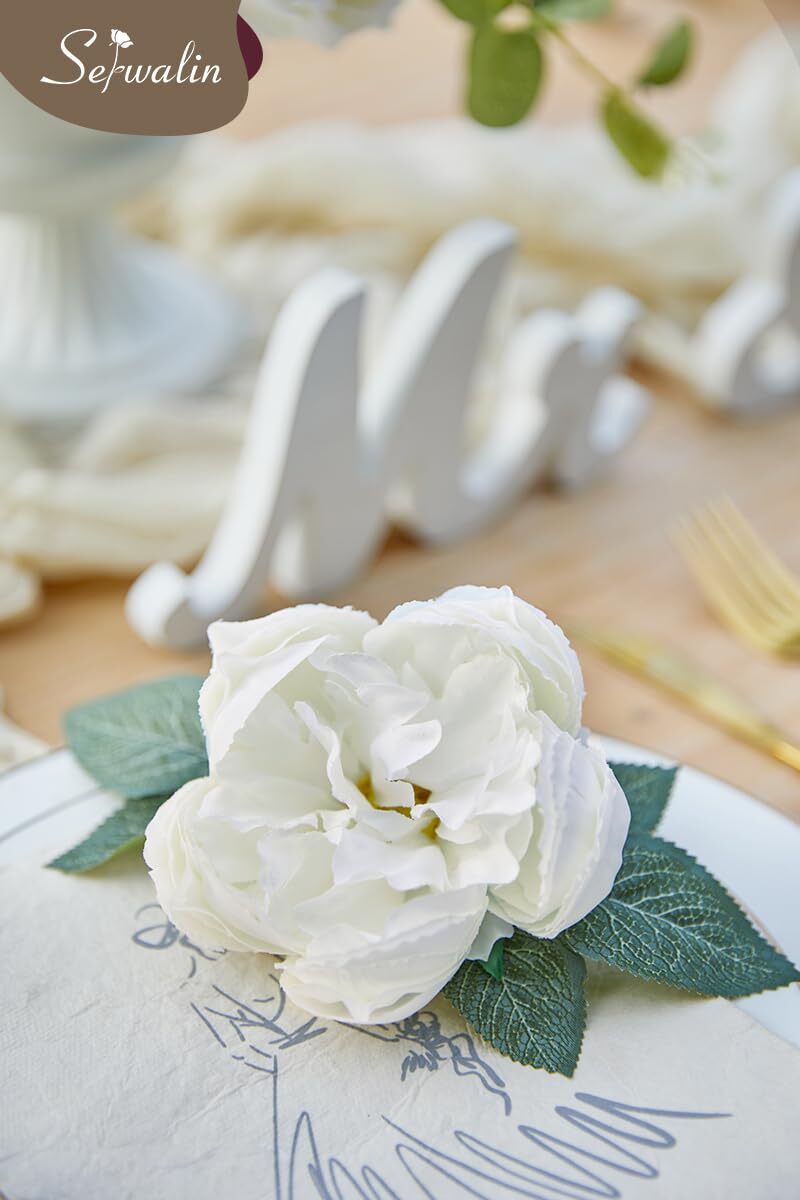 White Wedding Flowers Silk Roses Peonies Real Touch Cake Decoration DIY