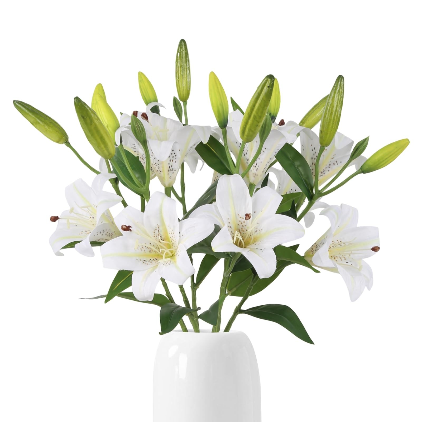 6PCS Artificial Lilies 26.7″ Silk Lily Flowers with 12 Heads Fully Bloomed Li…