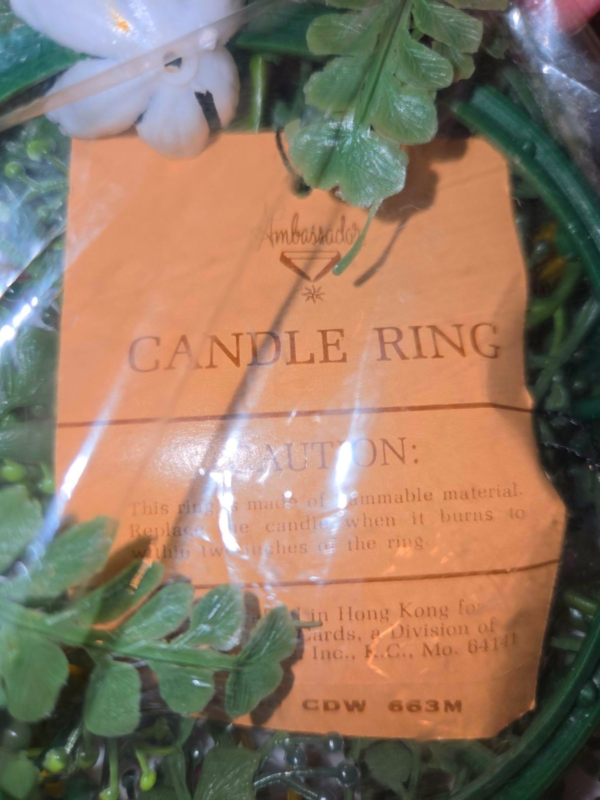 Artificial Floral Candle Ring With White & Yellow Flowers Green Leaves 4-Inch Di