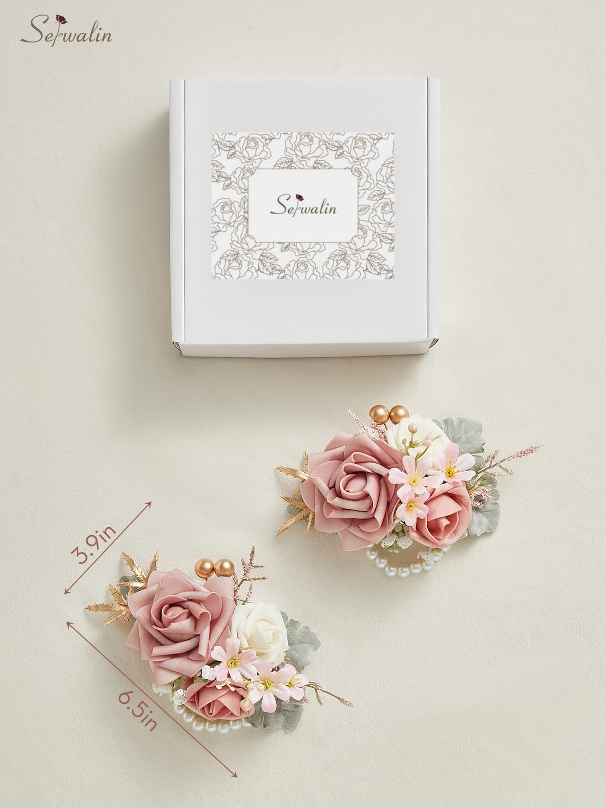 2 PCS Wrist Corsage 6-7 Inch Dusty Pink Artificial Flowers Fits Wedding