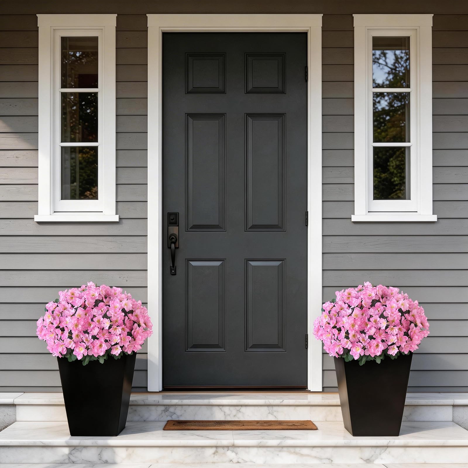 Set of 2 Artificial Azalea Flower Topiary Trees – Fake Silk Flower Potted Pla…