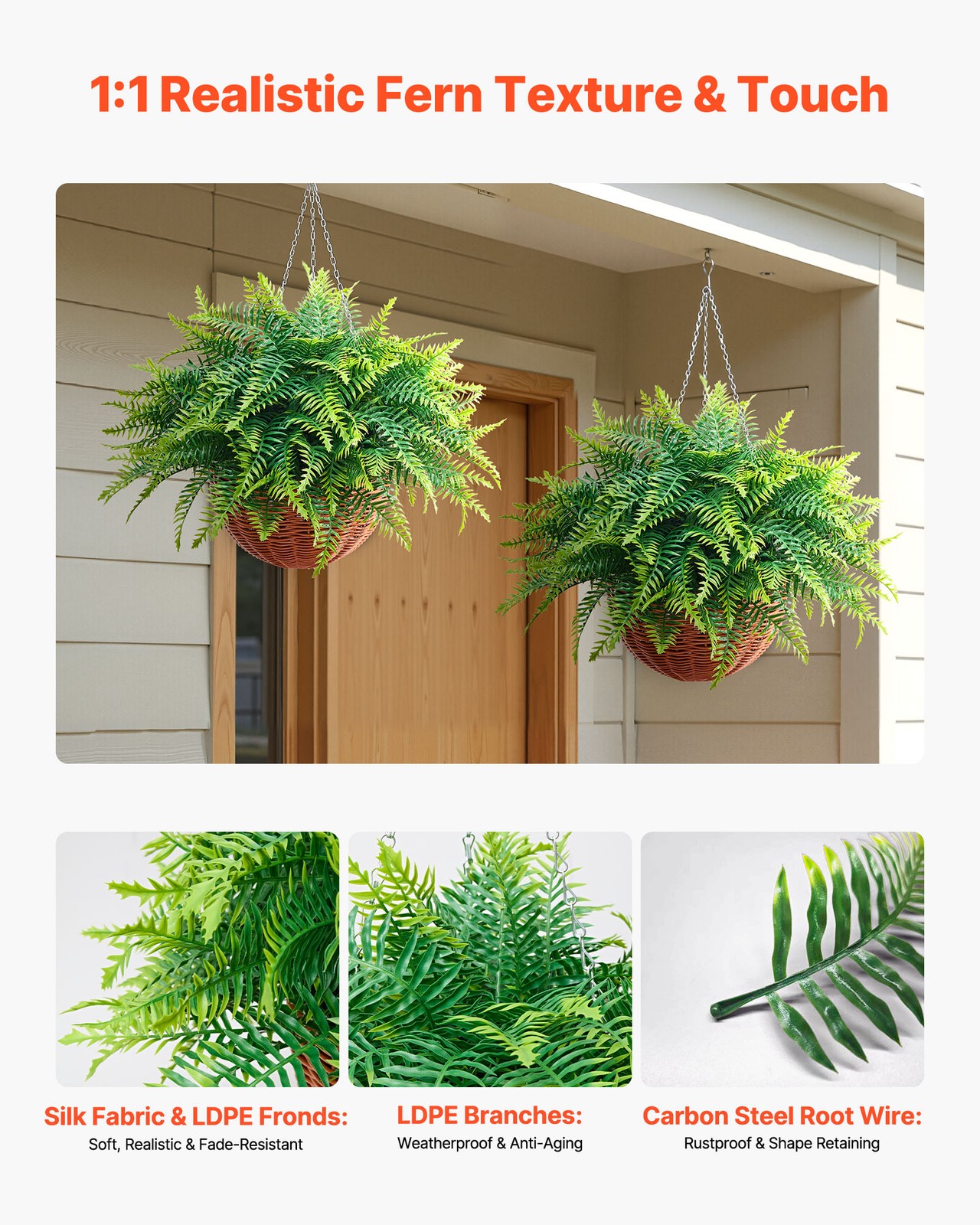 VEVOR 23″ Artificial Hanging Boston Fern Bush Wall Wedding Party Decor 2 Pcs