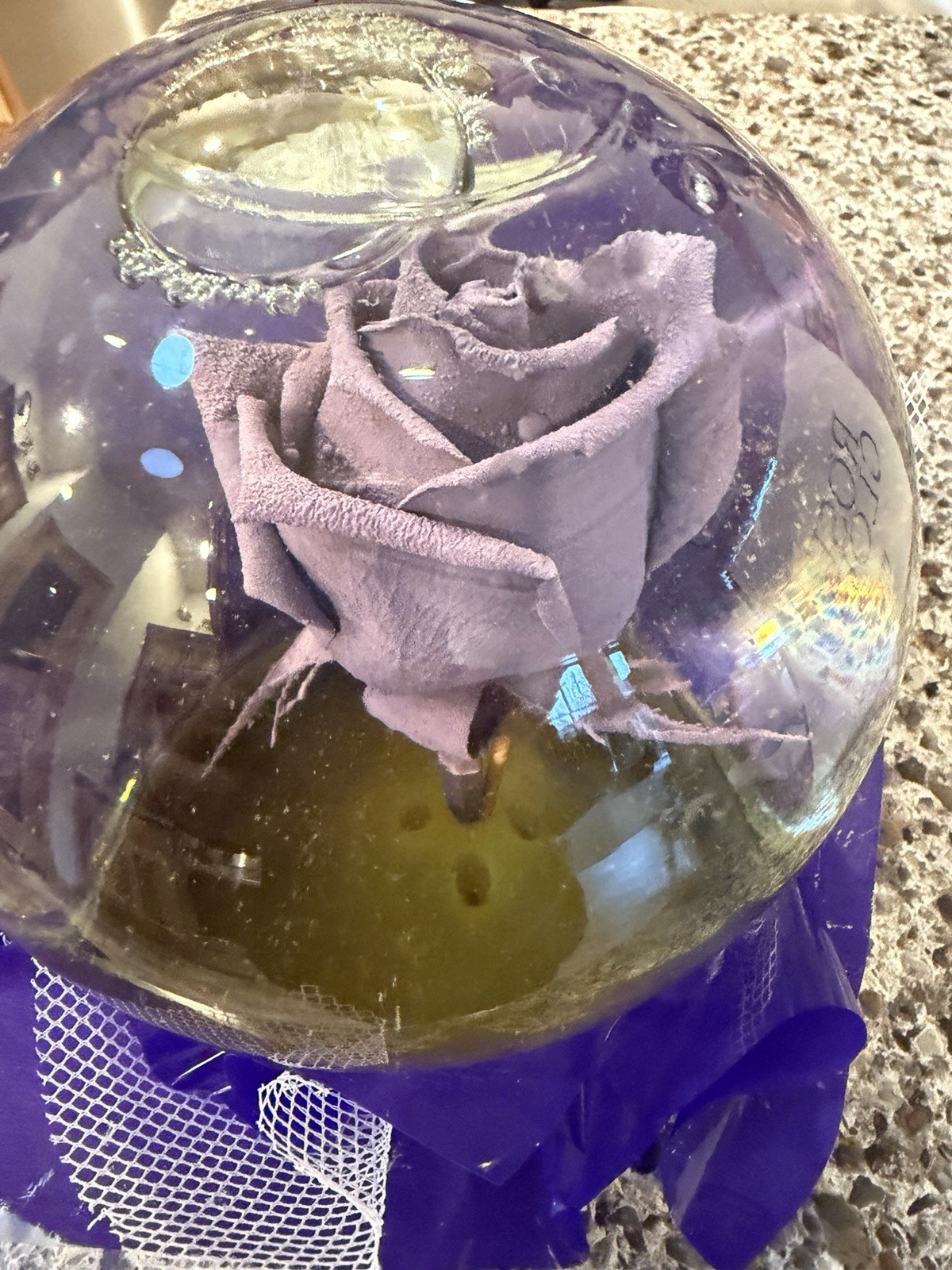 VIntage Preserved Lilac Real Rose in a glass Water Ball Dome Globe- Large 7”