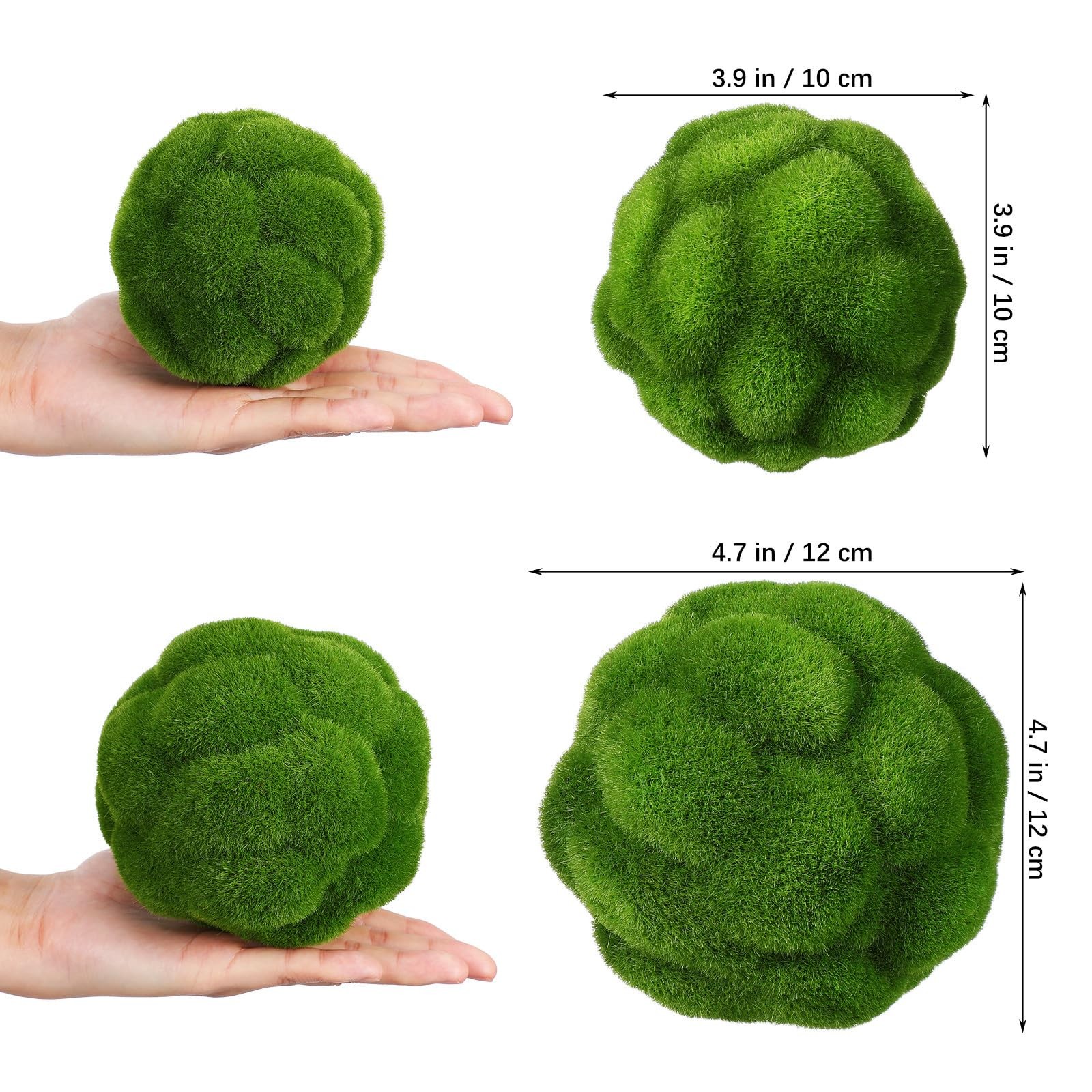 4 PCS Fake Green Moss Ball Flocked Decorative Rock Bowl Filler 4 & 4.7 Inch