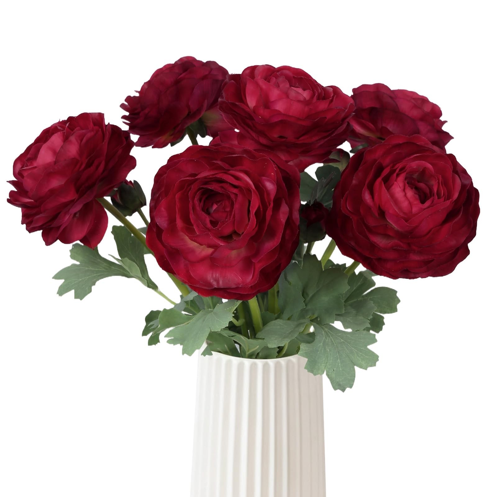 Dark Red Ranunculus Artificial Peonies Flowers Real Touch Wedding 6 PCS