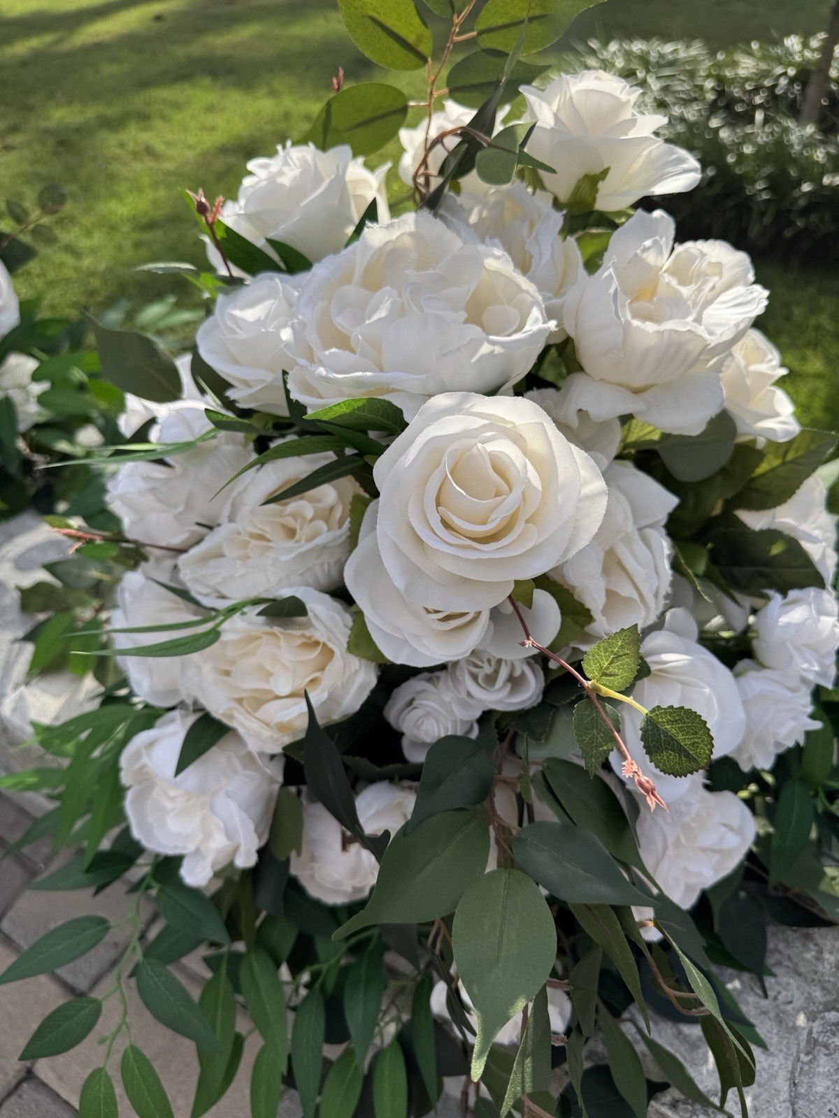 Faux Ivory Rose & Italian Ruscus Floral Arrangement x 2 Home Wedding Event Decor