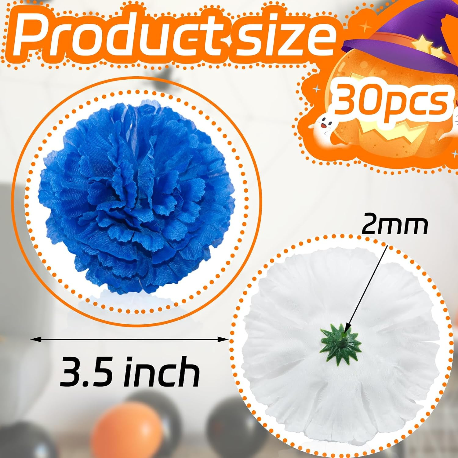 30 Pcs Royal Blue Marigold Flower Heads,3.5 inch Silk Marigolds Stemless Arti…