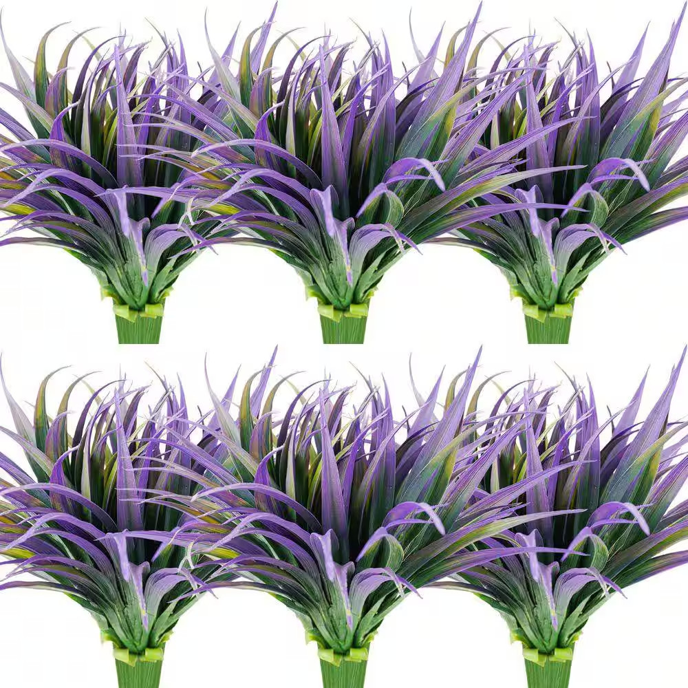 17.7 In. Light Purple 24Pcs Artificial Grass Plant Fake Outdoor Plastic Plants U