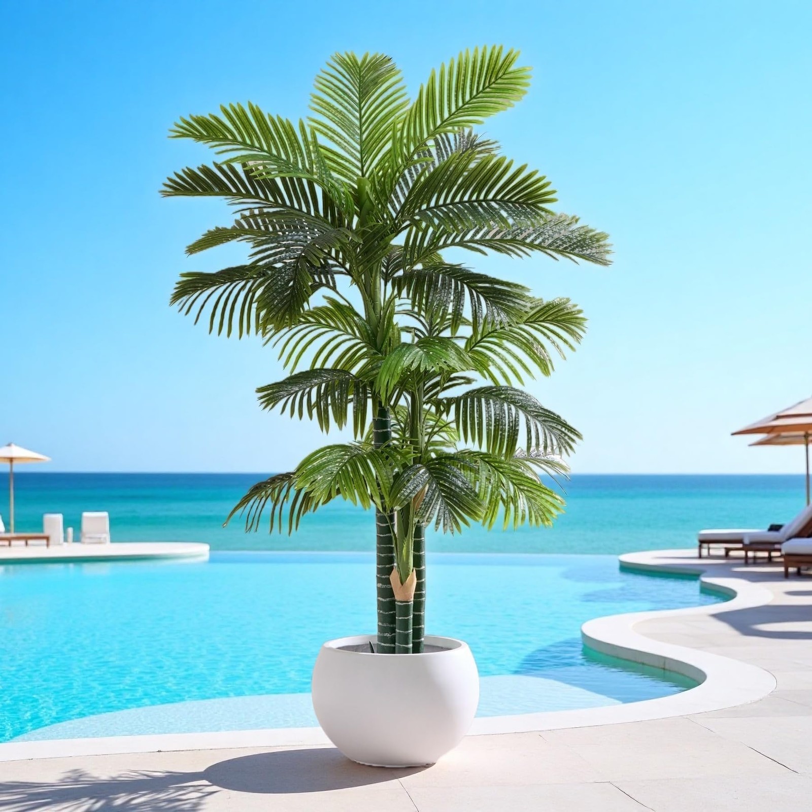 6FT Tall Triple Golden Cane Palm Tree (1 Pack), Large Faux Plants, UV Resista…